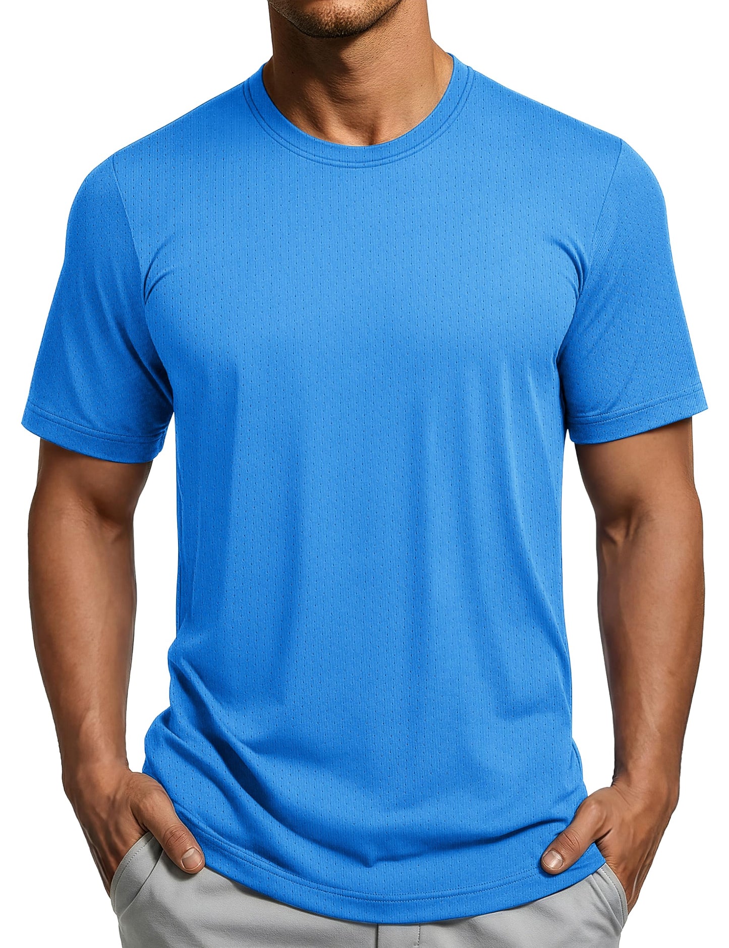 MAGCOMSEN Running Shirts for Men Athletic Dry Fit Short Sleeve Shirt Workout Gym Travel Tshirt Moisture Wicking Mesh Cooling T-Shirts Azure L