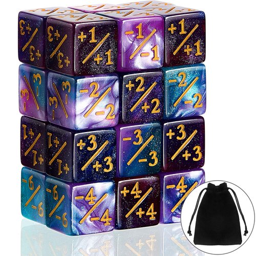 Sumind 24 Pcs Magic Life Counter Dice -1/+1 Counters Commander Buff Tokens 6 Sided Dice Loyalty Life Gifts Compatible with MTG CCG TCG Cards Gaming Accessory (Fresh Style)