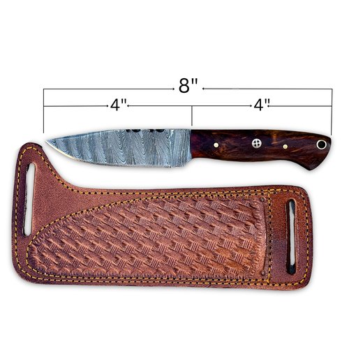 sami blades Handmade Damascus Hunting Knife, 8” Skinner Knife with 4” Fixed Blade & Rosewood Handle, Full Tang Design with Leather Sheath for Hunting, Camping & Outdoors