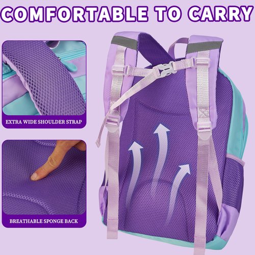 Girls Backpack with Lunch Box, Cute School Backpack for Kids Teen Elementary, Large Capacity Kids Bookbag 3 Pcs Set (Mermaid)