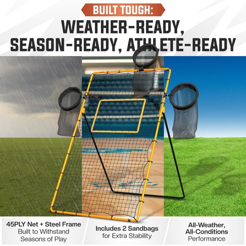 THNDRBOUNCE Adjustable Volleyball Rebounder Net - Volleyball Training Equipment with 3 Targets for accuracy, Sandbags, Carry Bag - Football Rebounder, Versatile Lacrosse Rebounder Net for Volley ball.