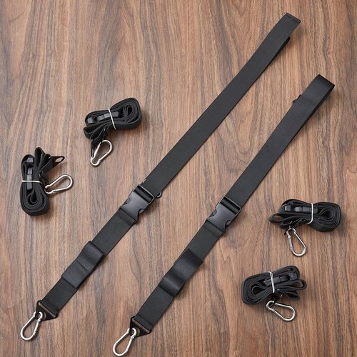 Seenelling 4 Pcs Kayak Straps for Wall Hanging Kayak Hoist Sling Hanger Straps with Carabiner for Indoor Outdoor Surfboard Paddle Canoe Sup Board in Garage Beach Storage Accessories (Black)