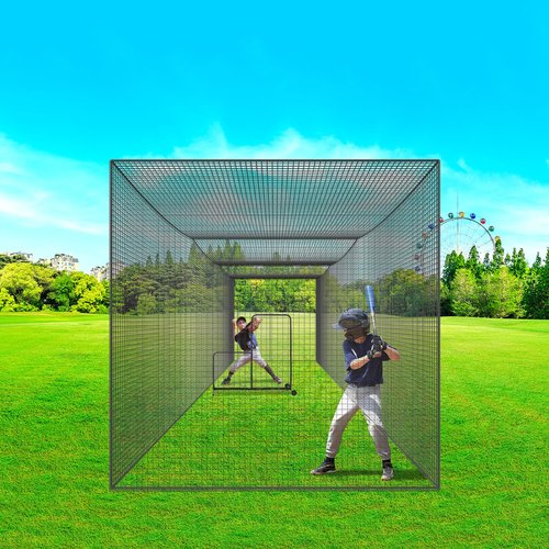 VEVOR Baseball Batting Netting, 35x10x10 FT Softball Baseball Batting Hitting Training Net, Professional Practice Portable Pitching Cage, Heavy Duty Enclosed PE Net, with Door & Carry Bag (NET ONLY)