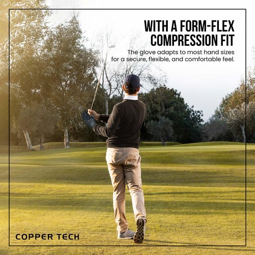Copper Tech Plus Men's Left for Right Handed Golfers Golf Glove – Advanced Compression for Muscle Support, Joint Relief Gloves – Black/Black, 1 Pack, XX-Large