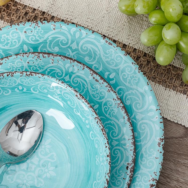 Teal 12-Piece Melamine Dinnerware Set for 4 – 4 Plates, 4 Salad Plates, 4 Bowls