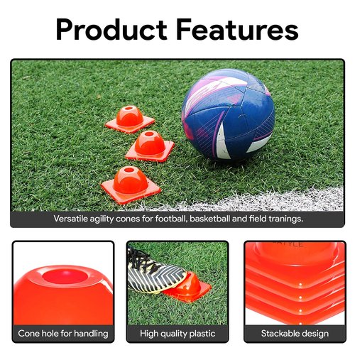 Versatyle Heavy Duty 2in Agility Training Cones for Soccer, Football, Basketball & Sports Drills, Flexible Motorcycle & Traffic Training Cones, Durable, Versatile, High Visibility (Set of 12, Orange)