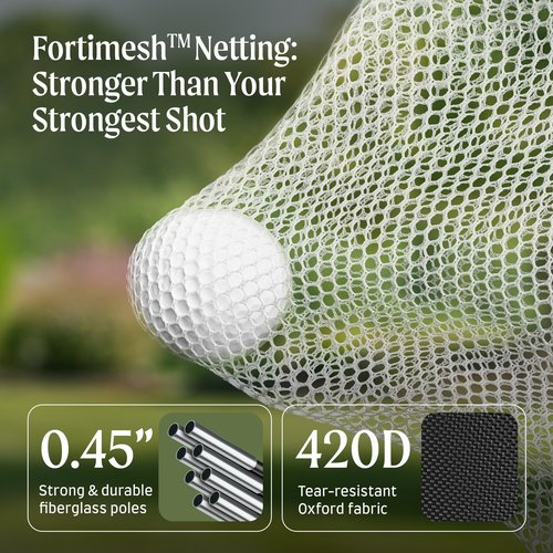 FORIXO Golf Practice Net | Large 10x7 ft Golf Driving Net w/Extra Target Cloth, Tee, 5 Balls, Mat, Sandbags; Durable 420D Oxford + Nylon Golfnet w/Up to 5 Pockets for Driving Chipping Training Swing