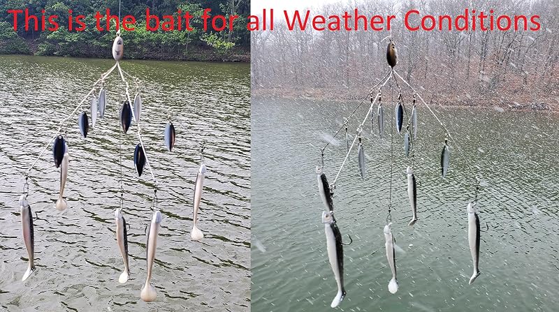 Umbrella Rig Bass Lure Set - 5 Arms, 8 Willow Blades, 5 Swim Baits & 5 Jig Heads