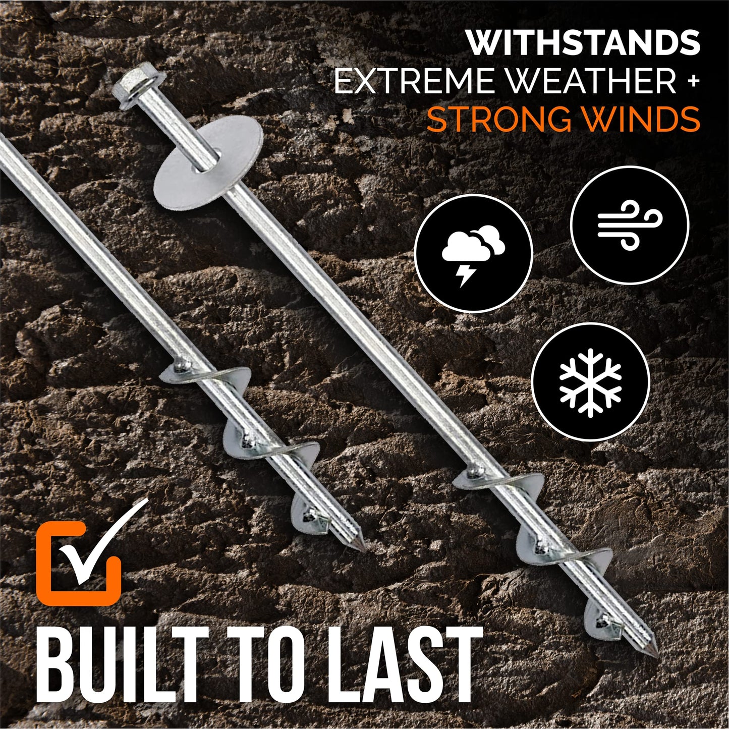 12" Set of 4 - Trampoline Anchor Kit - Trampoline Stakes Anchors High Wind - Ground Anchors Heavy Duty - Trampoline Wind Stakes - Ground Stakes Heavy Duty