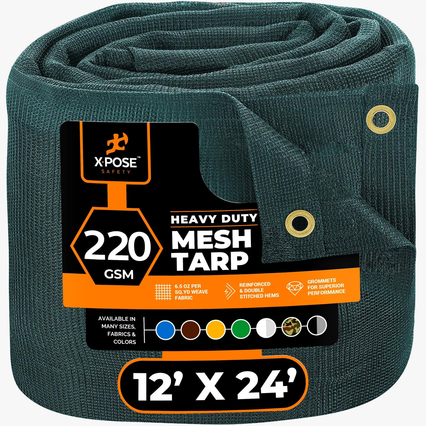 Xpose Safety Heavy Duty Green Mesh Tarp 12' x 24' – 70% Sunblock Shade Cloth with Grommets for Garden, Fence, Privacy Screen, Canopies, Dump Trucks, Pool Cover – Tear & Weather Resistant