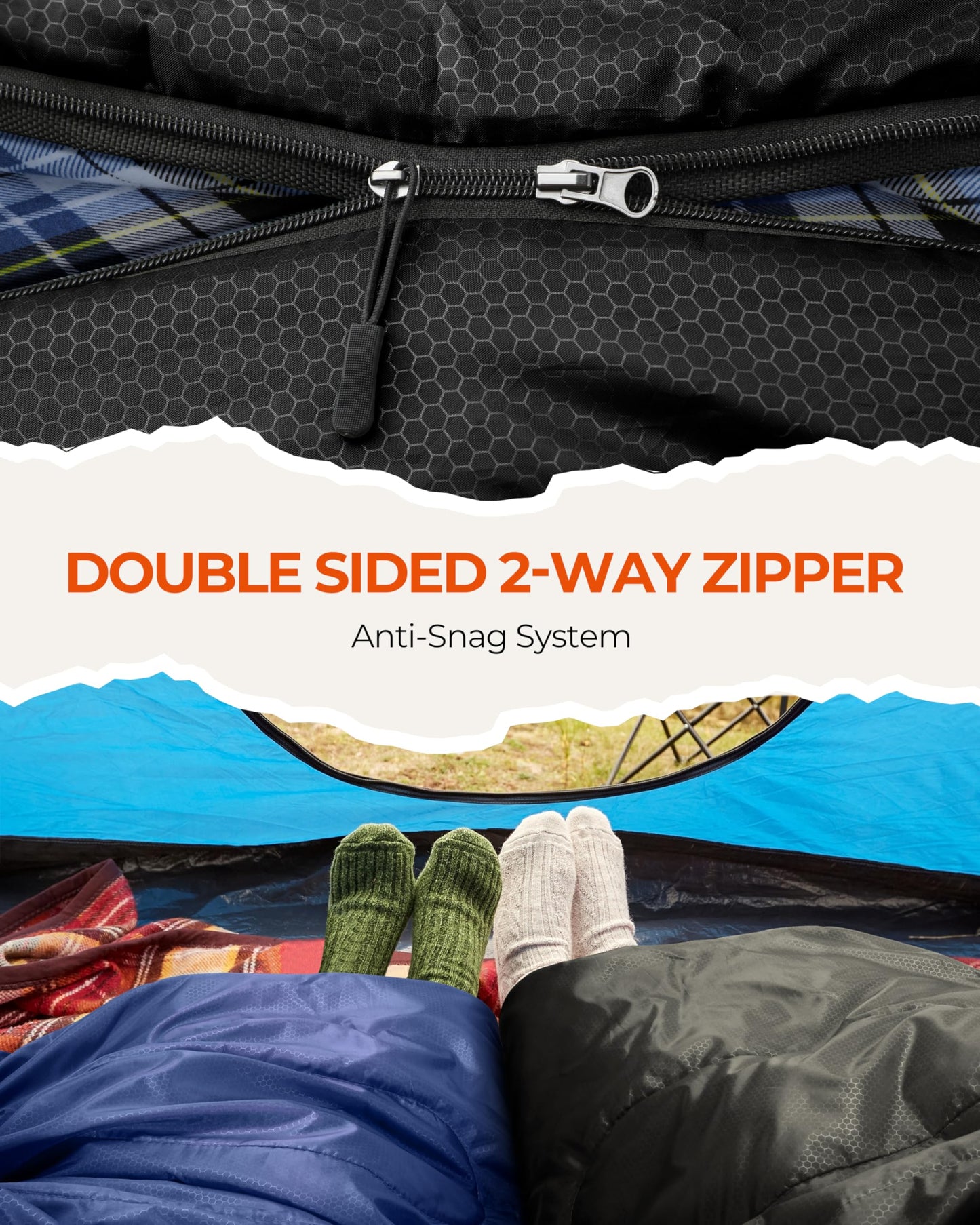 Sportneer 0 Degree Sleeping Bag for Cold Weather, XL Winter Sleeping Bag for Adults, Flannel Lined Camping Sleeping Bag, 32°F–59°F Rated, 87" x 33.5", 4.4 lbs, Detachable Hood, Compression Sack