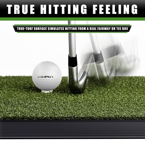 CHAMPKEY Premium Synthetic Turf Golf Hitting Mat | Heavy Duty Rubber Base Golf Practice Mat | Come with 1 Rubber Tee and 9 Plastic Tees (13" x 17", PRO Version)