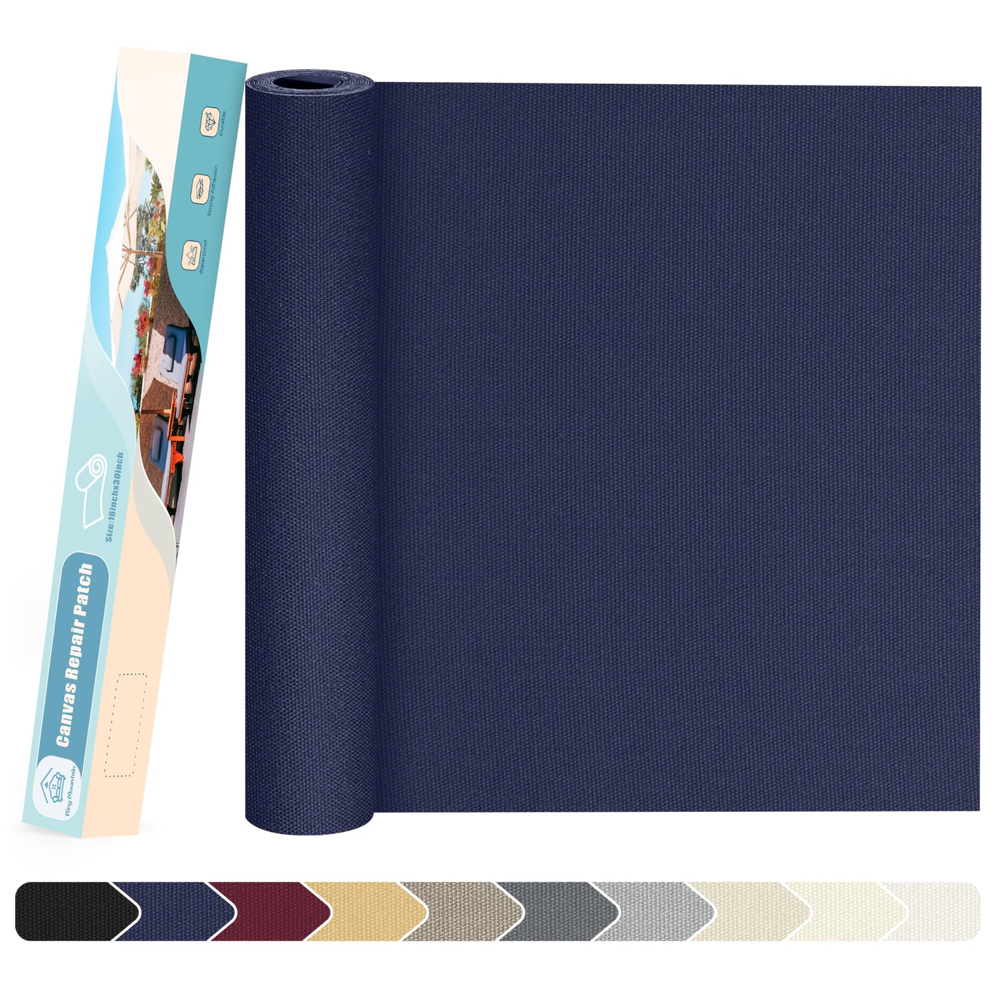 KING MOUNTAIN Canvas Repair Patch 16×30 Inch Self-Adhesive Waterproof Fabric Patch for Sofas, Tents, Furniture,Tote Bags, Car Seats (Dark Blue)