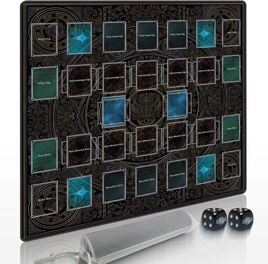 24x24 Rubber Unique dice and Storage Bag for yugioh playmat with Zones, Perfect for yugioh mat and Duel Disk Accessories (Black3)