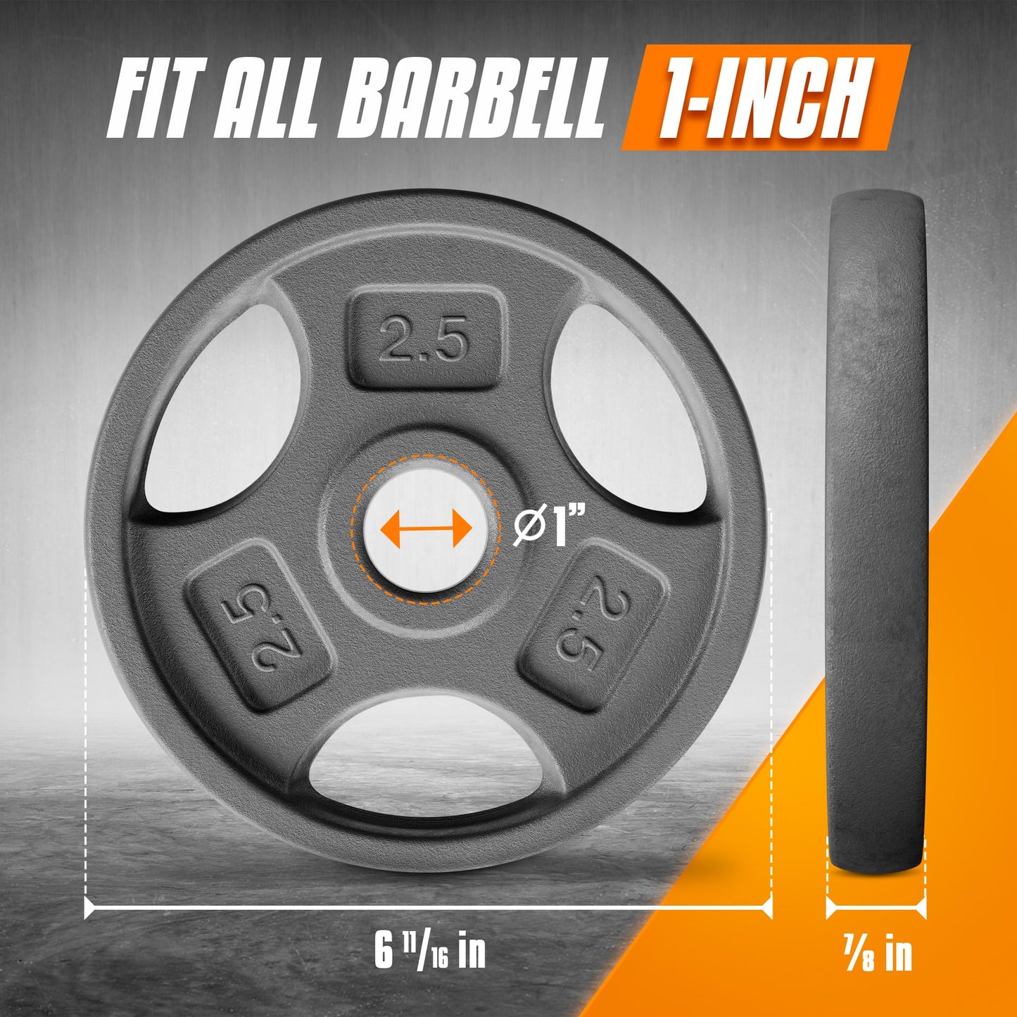 Yes4All 1 Inch Grip Cast Iron Weight Plates for Dumbbells – Standard Weight Plates - 2.5lb - 4pcs