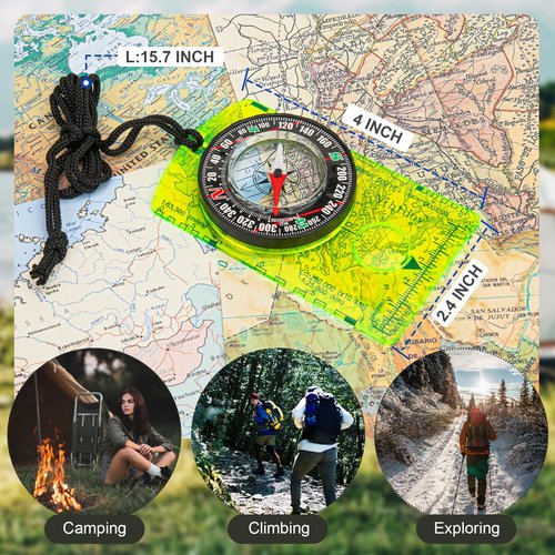Nihtdoy Multipurpose Outdoor Compass for Hiking, Scouting, Camping, and Navigation - Liquid-Filled, Transparent Base with Measuring Scales, Durable and Compact