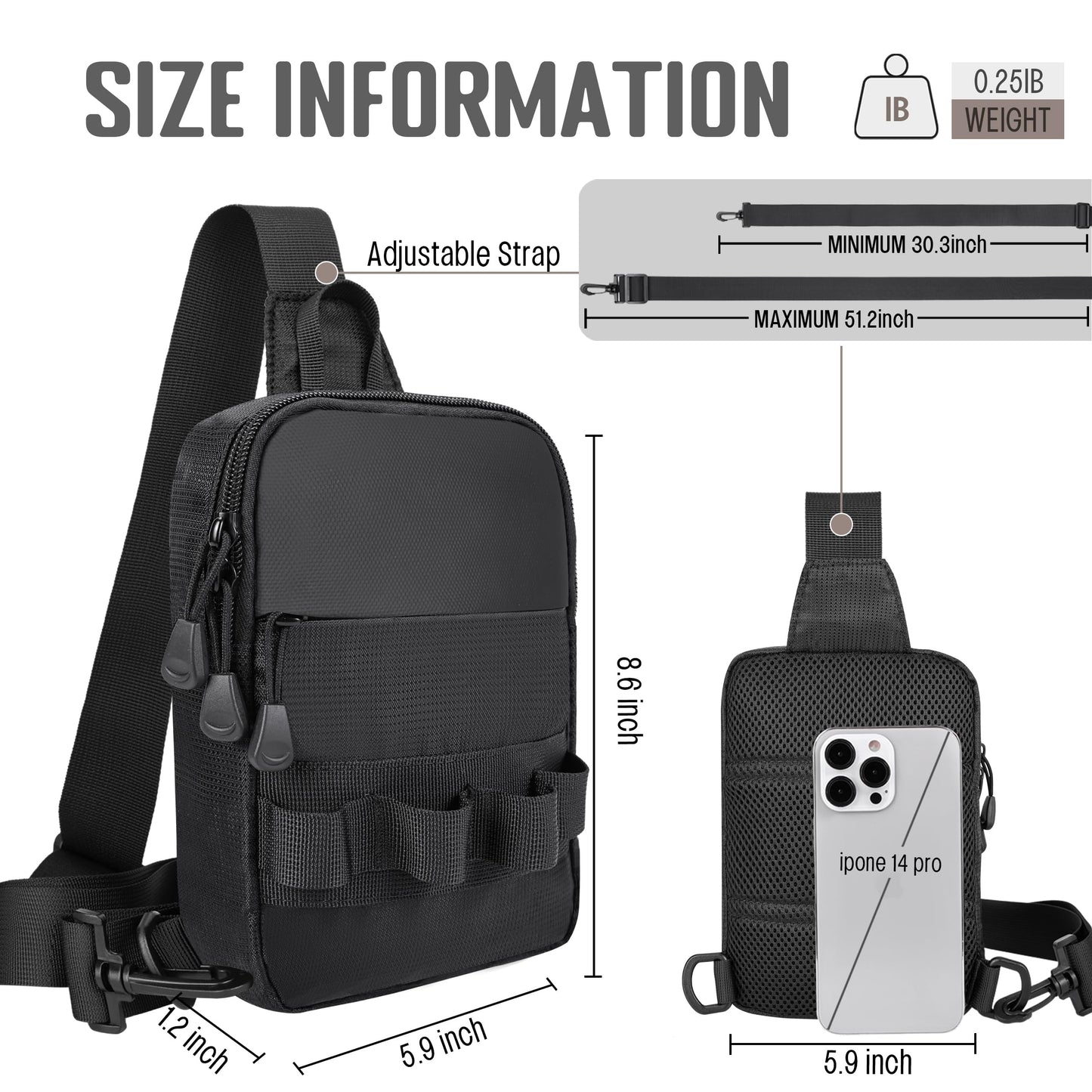 DEYACE Mini Mens Sling Bag with Premium YKK Zippers, Lightweight Small Crossbody Chest Purse Bag for Hiking Travel Work Daily Use