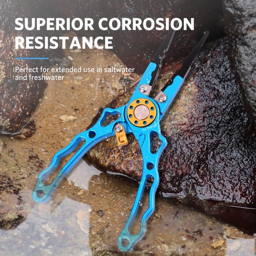 Hathever Fishing Pliers Saltwater, Split Ring Pliers Hook Remover with Safety Lock, Fishing Tools with Sheath and Lanyard, Fishing Gifts for Men