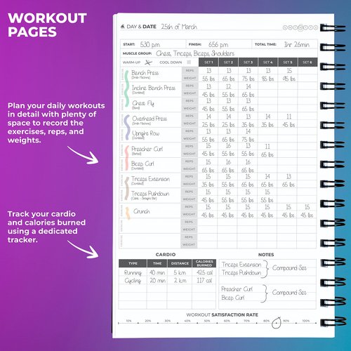 Clever Fox Fitness Journal Workout Log Book - Daily Fitness Planner Workout Journal for Women and Men. Spiral-Bound, Laminated Cover, Thick Pages, A5 (Pink & Dark Purple)