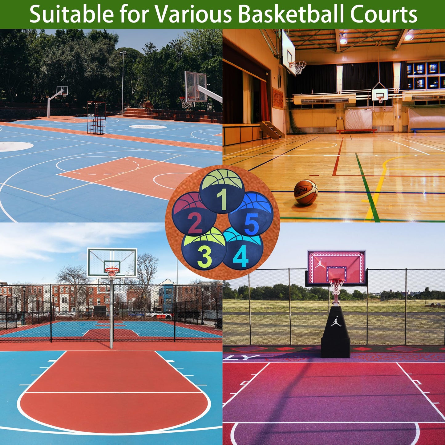 Nuburbur Basketball Training 9 Inch Poly Spots, 10PCS Anti-Slip Training Basketball Spot Markers Floor Spots, Waterproof Flat Filed Cones Poly Dots for Basketball Training (10Pcs 9inch Spot Markers)