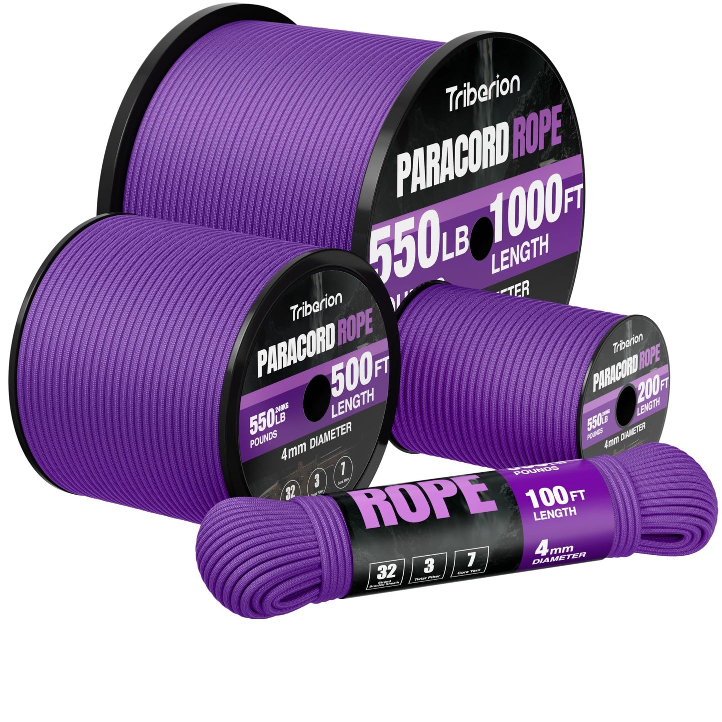 Paracord Rope 550 lb - 1000ft 5/32" Parachute Cord 4MM 7-Strand para Cord - Heavy Duty Spool String for Survival,Camping Gear, Survival Bracelet, Clothesline - Purple