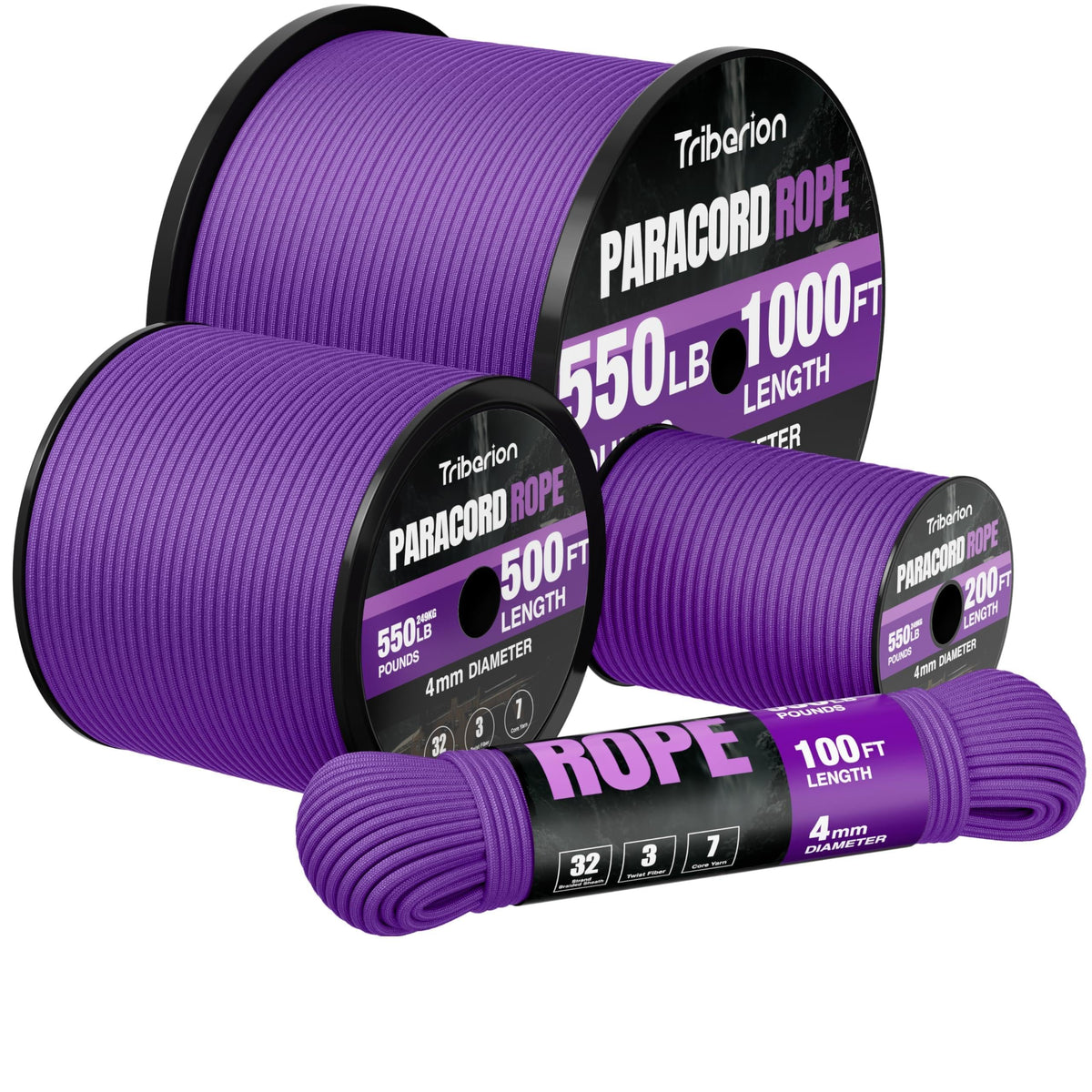 Paracord Rope 550 lb - 500ft 5/32" Parachute Cord 4MM 7-Strand para Cord - Heavy Duty Spool String for Survival,Camping Gear, Survival Bracelet, Clothesline - Purple
