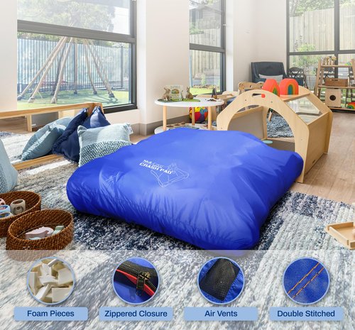 Skil-Care 5' x 5' Crash Pad, Crash Pads for Kids Sensory Room Equipment, Sensory Crash Mat, Soft Foam Landing Zone for Sensory Input, Bean Bag Alternative for Reading and Relaxation