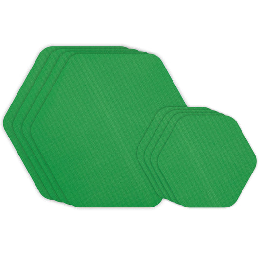 GEAR AID Tenacious Tape Hex – 2.5” & 1.5” Repair Patches (8 Patches: Four 2.5” & Four 1.5”, Green) – Peel-and-Stick Outdoor Nylon Fabric to Fix Holes and Burns in Down Jackets, Rain Gear and Tents