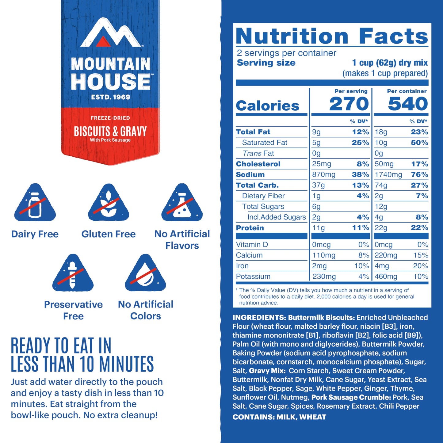 Mountain House Freeze-Dried Breakfast Entree | Backpacking Meals for Camping and Hiking, 4 Servings, 30-Year Shelf-Life, 2-Pack