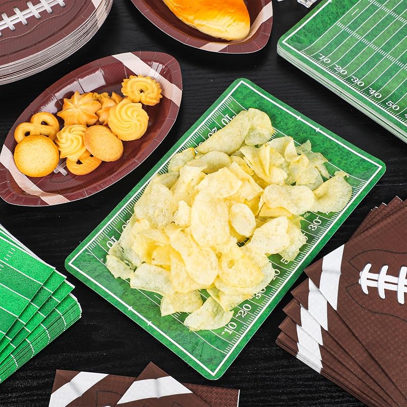 Football Theme Disposable Plates & Napkins Set for 48 Guests – 96 PCS Party Supplies