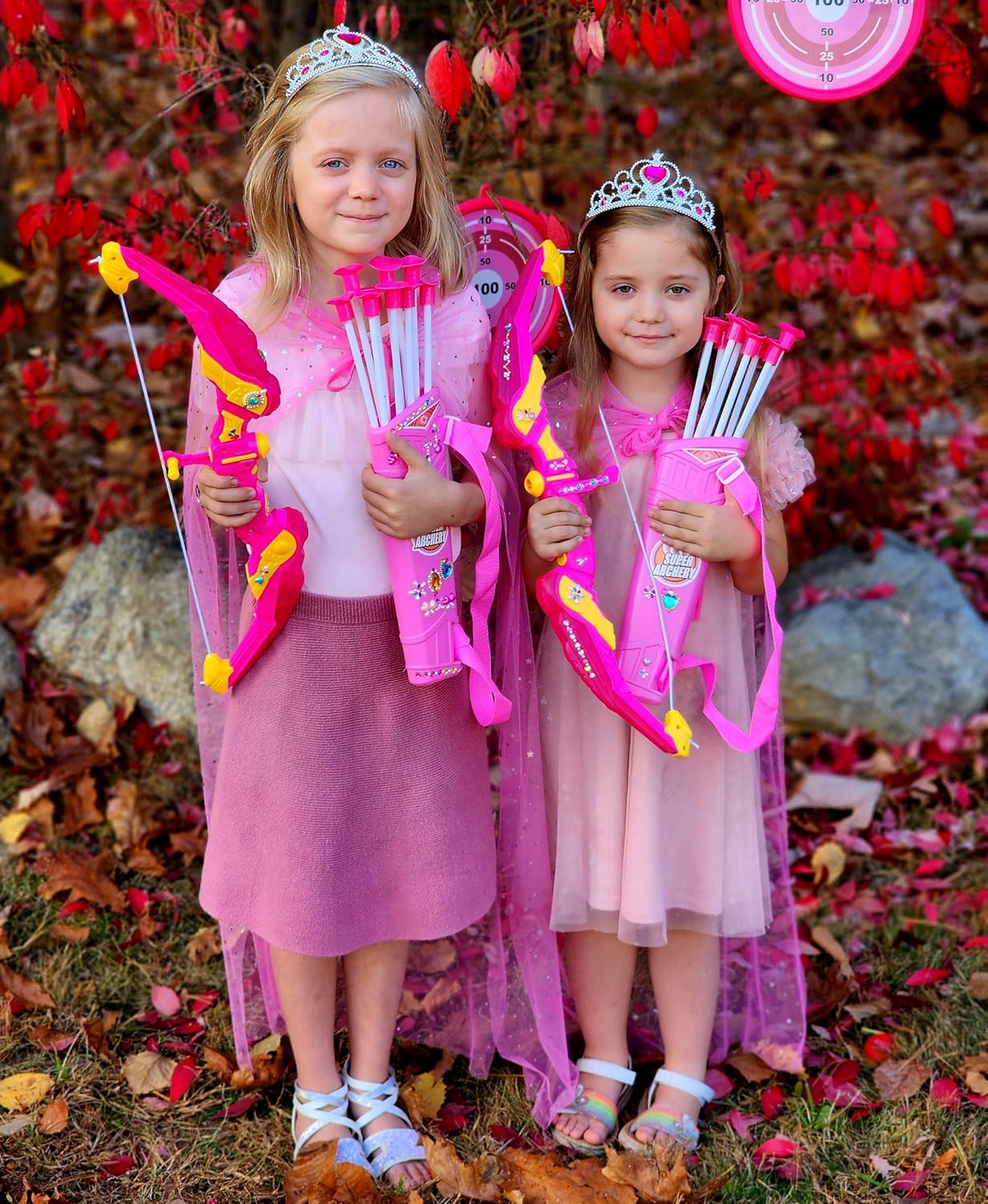 Kids Bow and Arrow Set Toys for Girls, LED Light Up Archery Bow Set with Princess Cape and Crown, 10 Suction Cup Arrows, Indoor and Outdoor Play Birthday Gift Toy for Kids Boys Girls