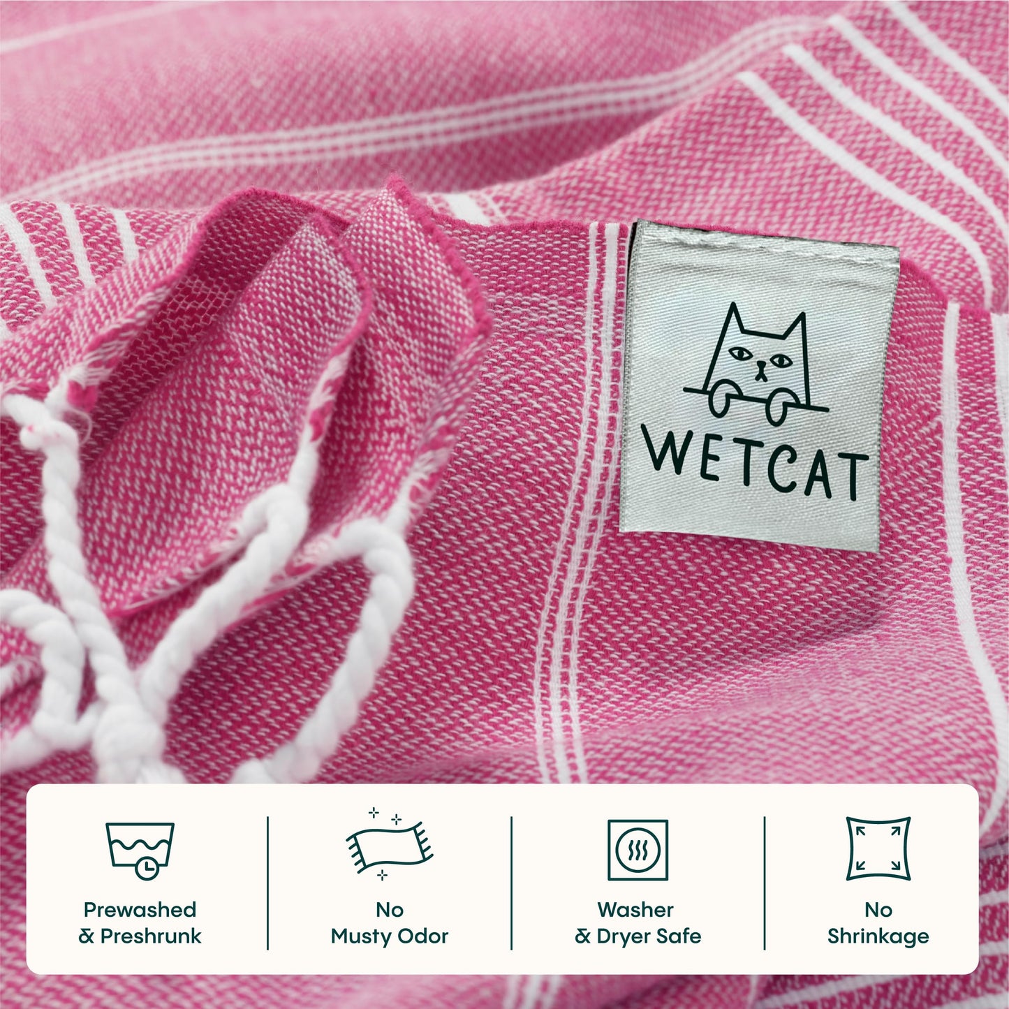 WETCAT Turkish Beach Towel Oversized (38"x71") 100% Turkish Cotton, Made in Turkey - Sand Free, Extra Large, Ultra Soft, Quick Drying, Compact & Lightweight for Travel - Fuchsia