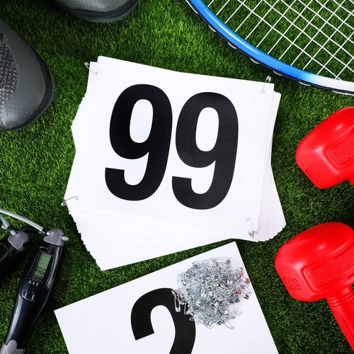 Hanaive 100 Pieces Running Bib Numbers with Safety Pins for Marathon Sports Competition Events Tearproof Waterproof, 6 x 7.5 Inch (1-100 Number)