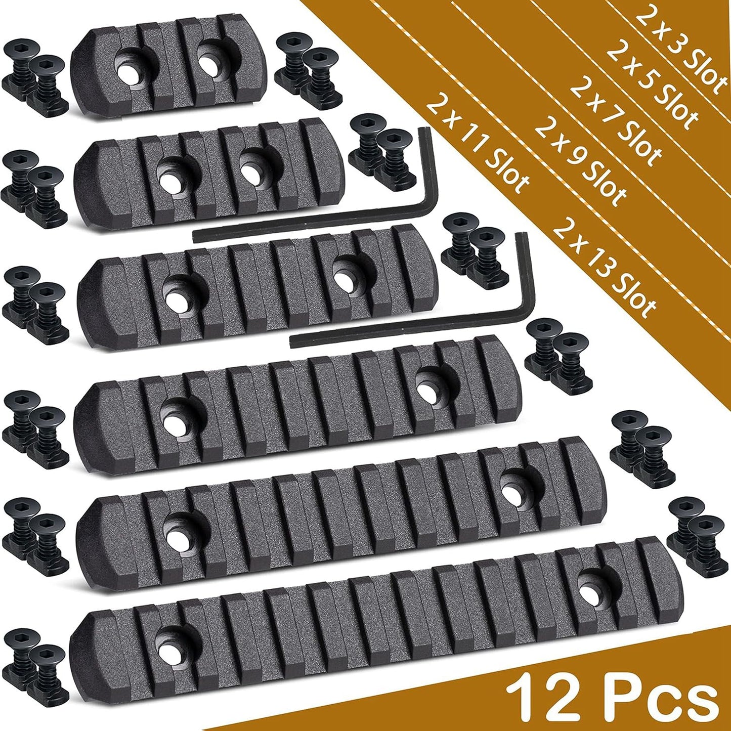 12 Pack Single Picatinny Rail 3 3 5 5 7 7 9 9 11 11 13 13 Slots Polymer Black