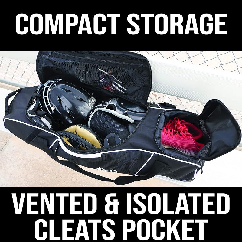 Athletico Rolling Baseball Bag - Wheeled Bat Bag for Baseball, TBall, Softball (Black variant)