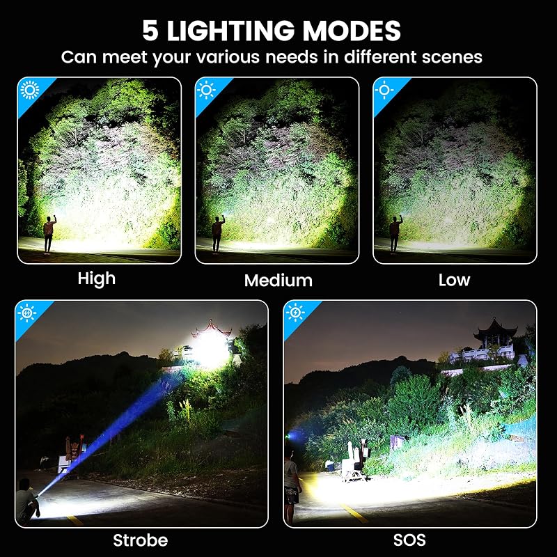 Rechargeable Flashlight, 5000 Ft Long-Range, 30W LED, Dual USB-C — Deep Black