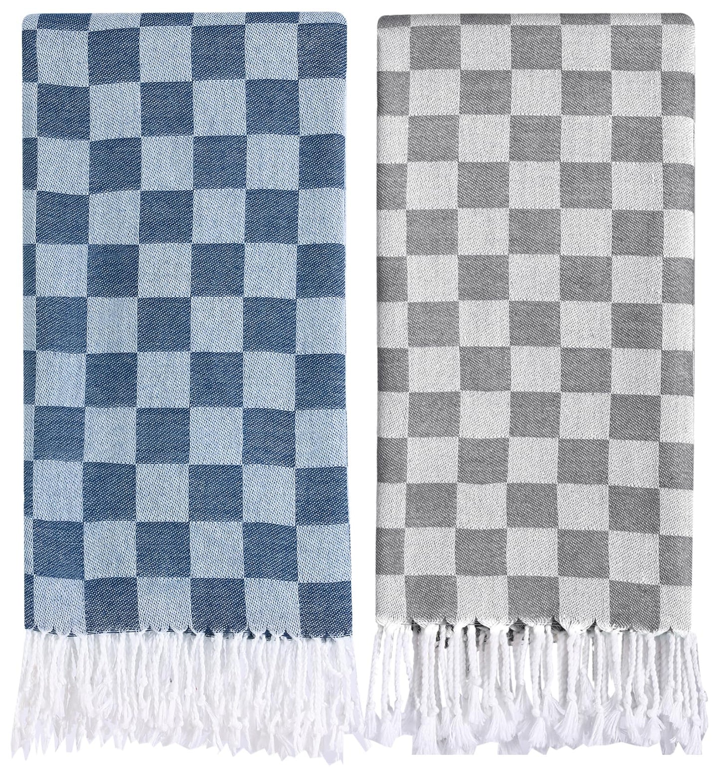 2 Packs Checkered Plaid Yoga Blanket Turkish Towel Extra Large Meditation Supplies Mat Cover Beach Blanket Women Birthday Gift for Mom Wife Sister Girlfriend Mother Adult Friend Husband Son Daughter