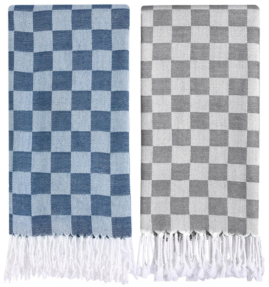 2 Packs Checkered Plaid Yoga Blanket Turkish Towel Extra Large Meditation Supplies Mat Cover Beach Blanket Women Birthday Gift for Mom Wife Sister Girlfriend Mother Adult Friend Husband Son Daughter