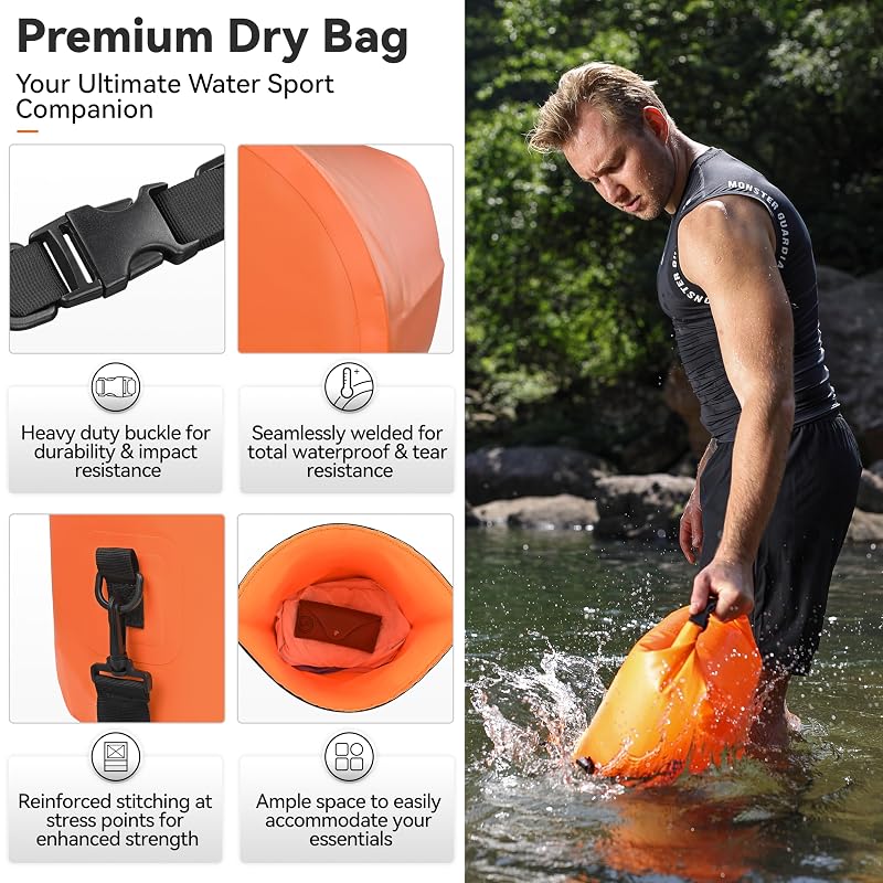 MARCHWAY Waterproof Dry Bag Backpack 5L-40L, Roll Top, Floatable 20L Deep Orange
