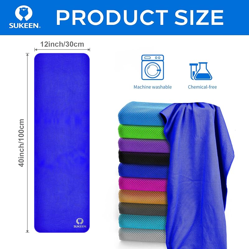 Sukeen 40x12 Inch Cooling Towels for Neck & Face - Blue/Grey/Royal Blue/Black, Reusable Sport Sweat Wrap