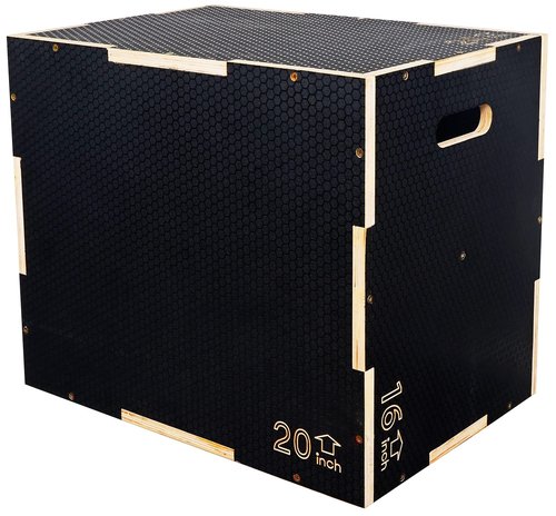 Fitvids 3 in 1 Non-Slip Wooden Plyo Box Plyometric Box Jumping Exercise, 16 x 20 x 24 Inches, Black