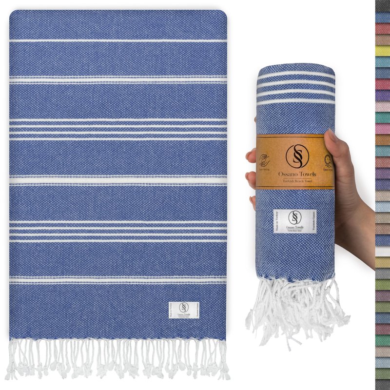Ossano Turkish Beach Towel Compact & Lightweight Extra Large (39" x 71") - Quick Dry, Versatile and Functional as Picnic, Travel and Yoga Blanket, Pool, Shower, Cruise and Gym Towel - Royal Blue