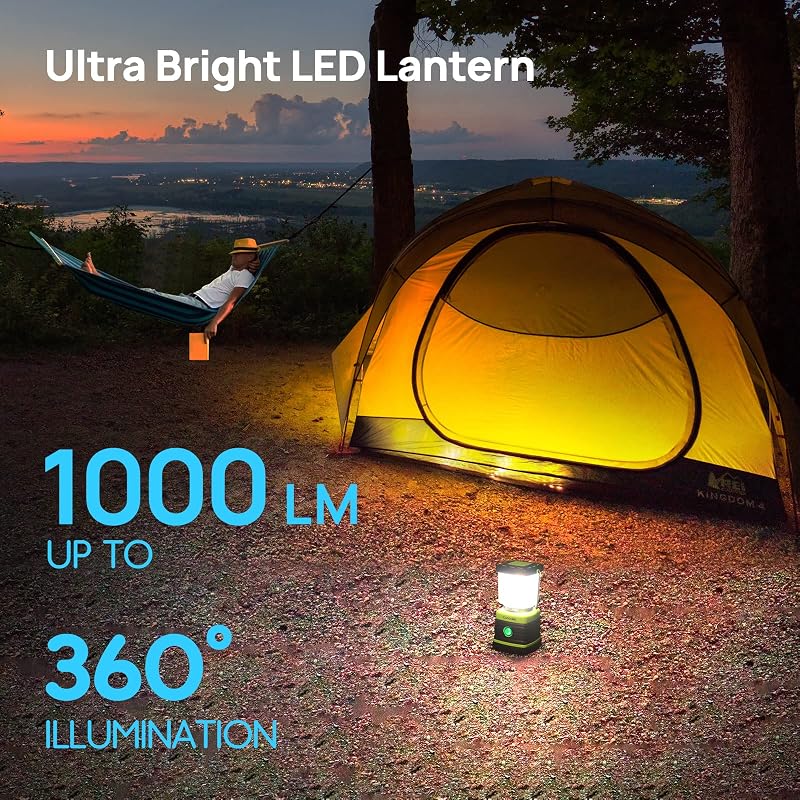 Consciot 1000LM LED Camping Lantern, 4 Light Modes, Dimmable, 2 Pack Light Green