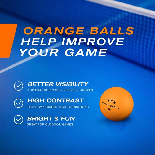 PRO SPIN Ping Pong Balls - 3-Star Premium Orange Table Tennis Balls | High-Performance 40+ ABS Professional Quality | Ultimate Durability for Indoor & Outdoor Ping Pong Tables (Pack of 12)