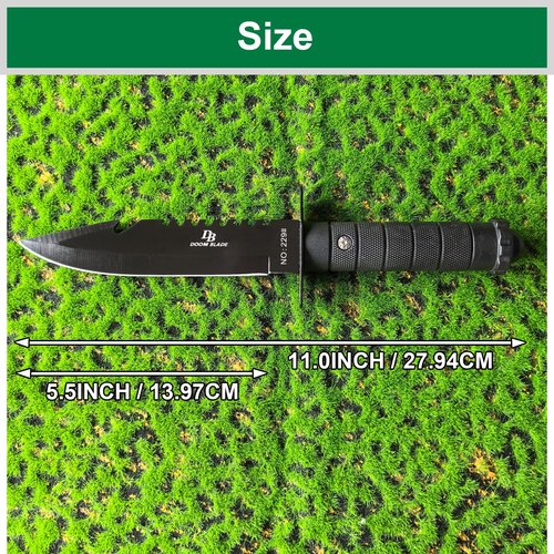 DOOM BLADE 11" Stylish Survival Tactical Fixed Blade Knife with Sheath - Made of Stainless Steel - Bushcraft and Camping Knife Survival - Perfect EDC Hunting Knife