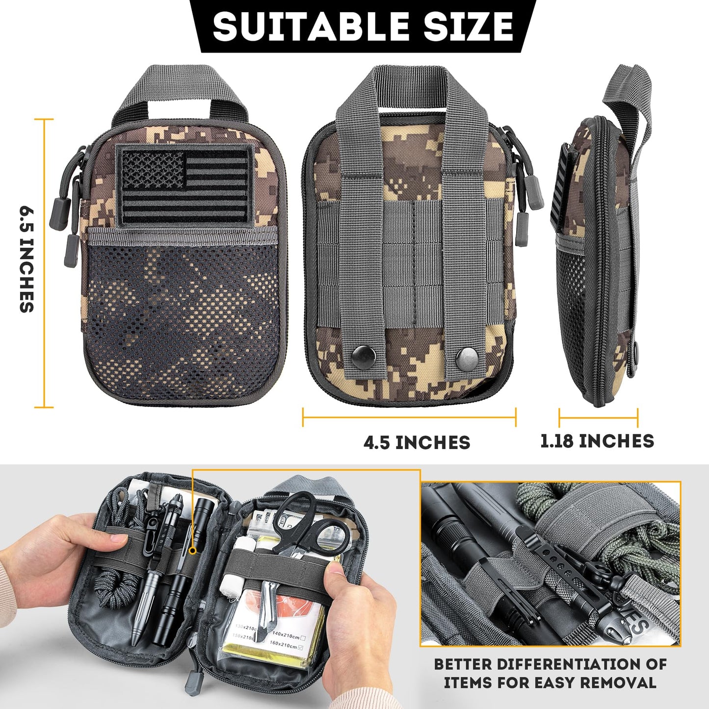 IronSeals Tactical Molle EDC Pouch Utility Tool Pouch Compact Pocket Organizer Pouch with US Flag Patch
