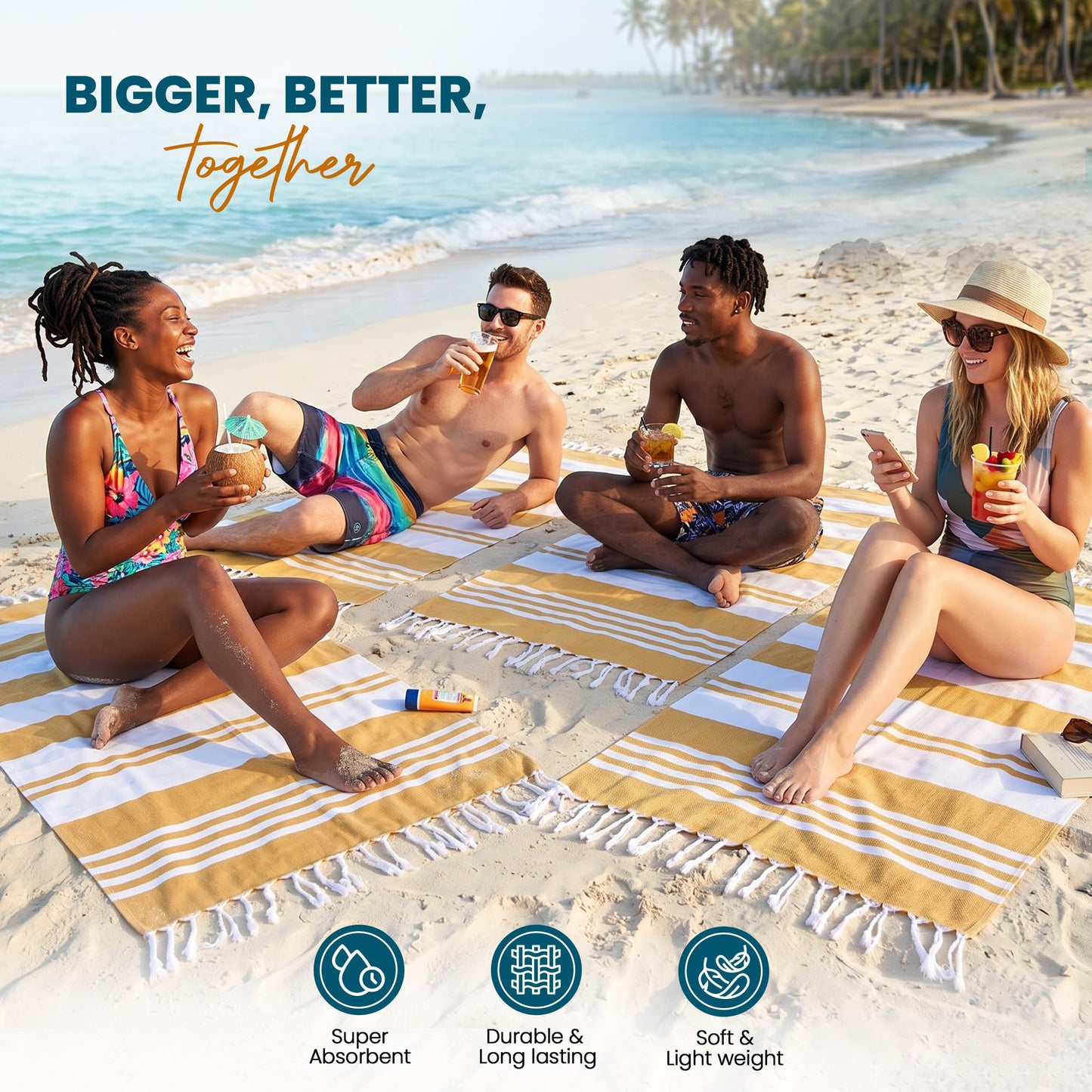 Utopia Towels - 4 Pack Turkish Beach Towel (40 x 72 Inches) - 100% Cotton Big Beach Towels Oversized - No Sand, Lightweight & Quick Dry - Prewashed for Soft Feel (Buff)
