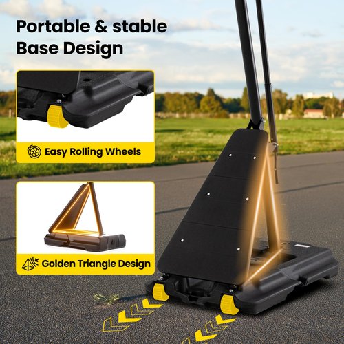 AWII SPORT Basketball Hoop Outdoor Protable 44Inch Impact Backboard, 5.3-10FT Height Adjustable Basketball Hoop Goal System with Portable Wheels for Adults