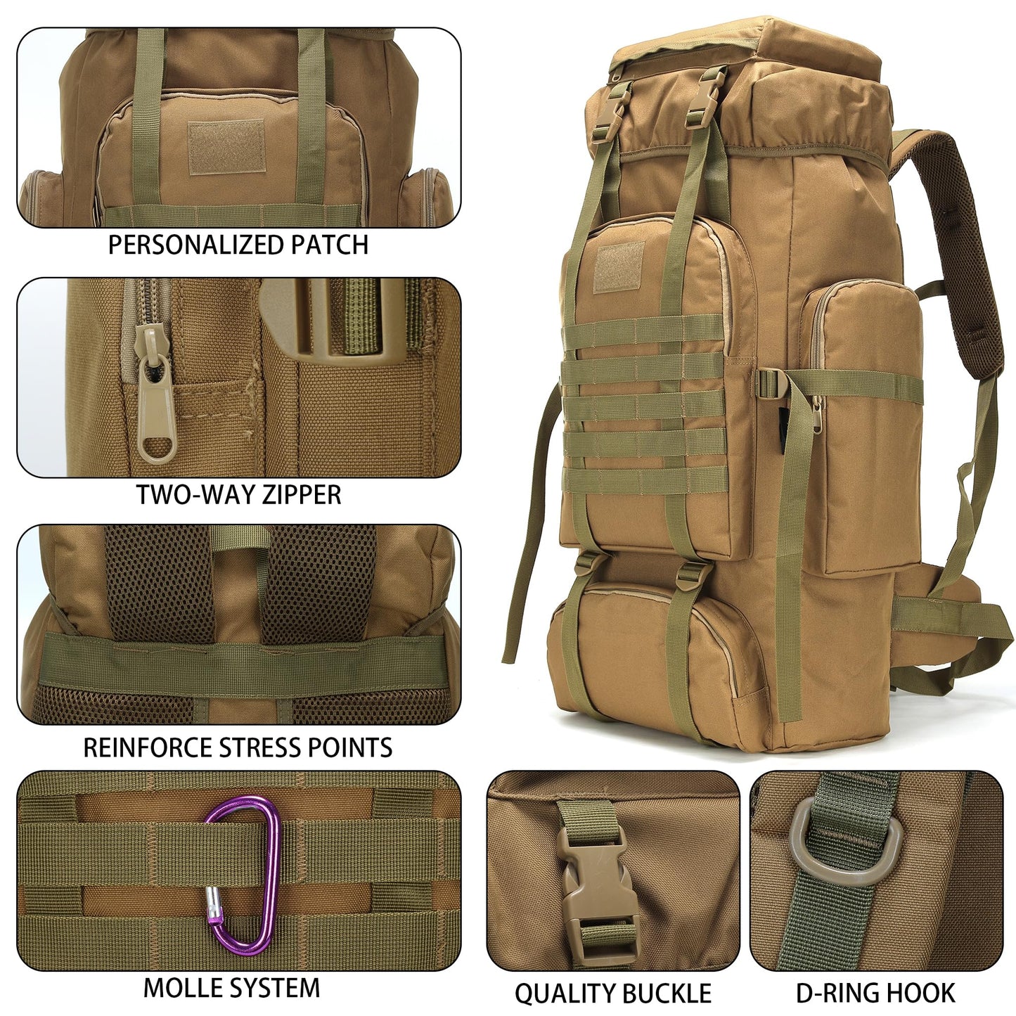 W WINTMING Hiking Backpack for Men 70L/100L Camping Backpack Military Rucksack Molle 3 Days Assault Pack for Climbing