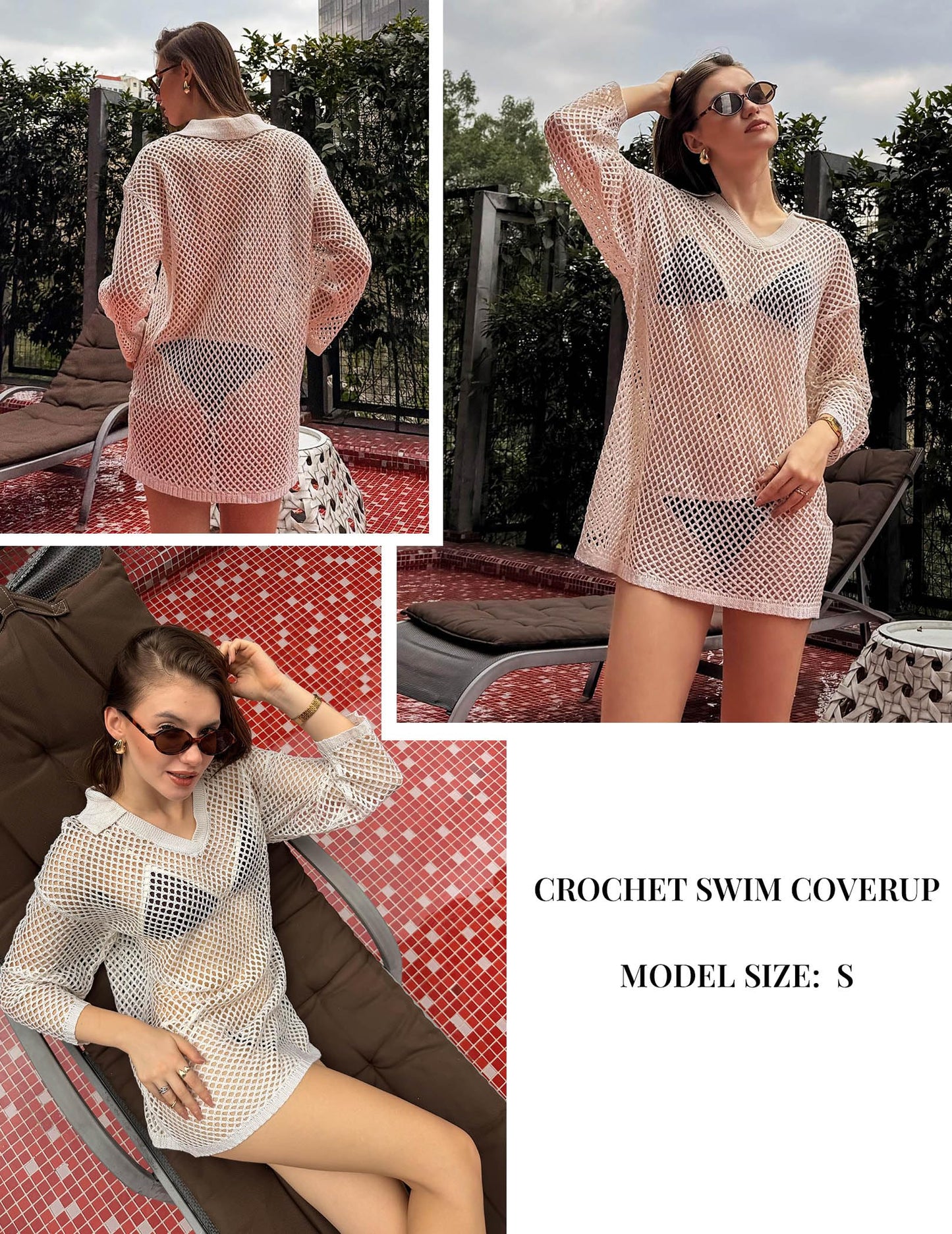 Ekouaer Women Swimsuit Crochet Swim Cover Up 2026 Summer Bathing Suit Swimwear Mesh Knit Beach Dress Vacation Outfits Beige S